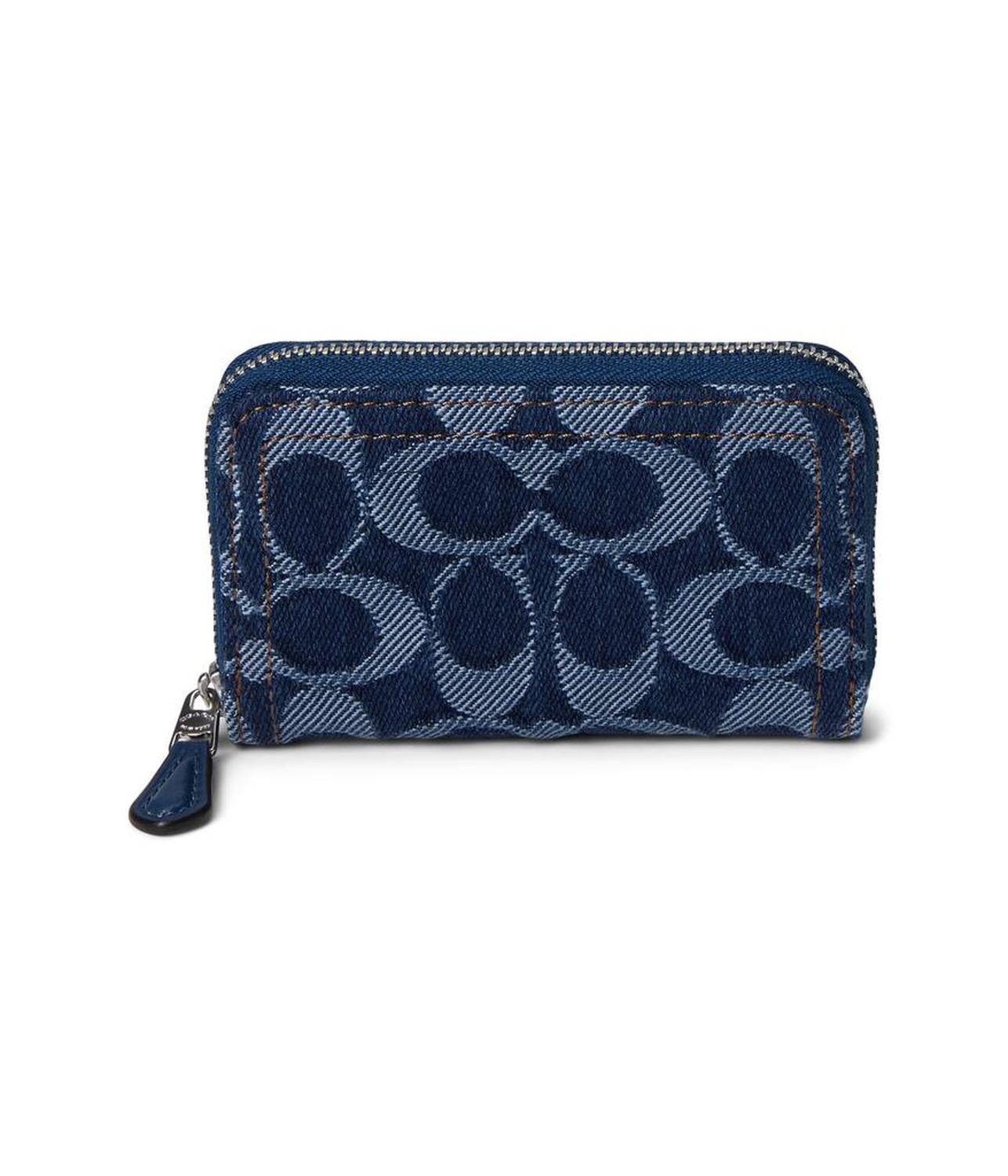 Essential Small Zip Around Card Case In Signature Denim
