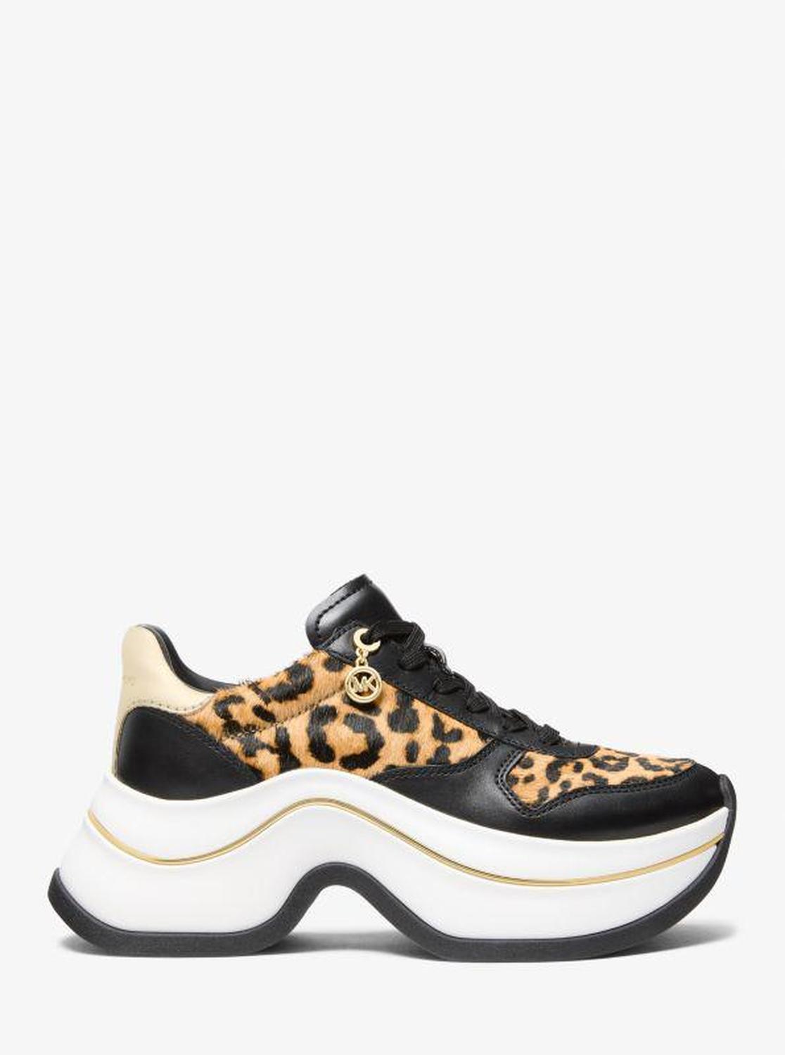 Arla Leopard Print Calf Hair and Leather Trainer