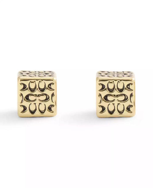 Gold Signature Quilted Cube Stud Earrings