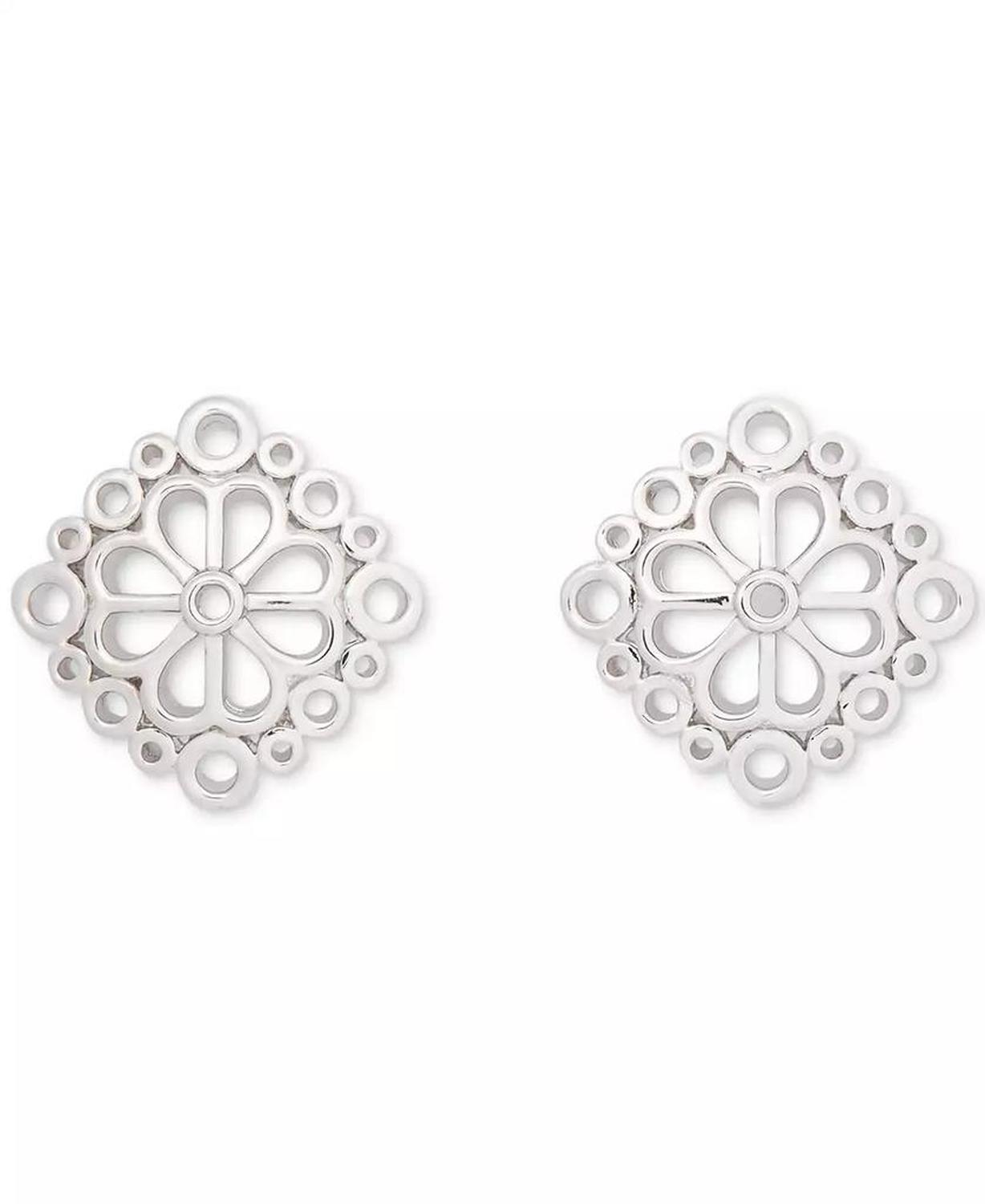 Silver-Tone Spade Flower Lace Stud Earrings