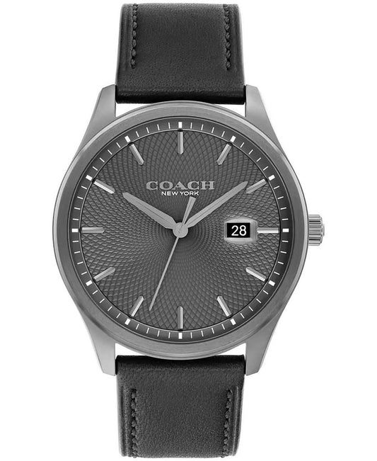 Men's Oliver Black Leather Calfskin Strap Watch, 41mm