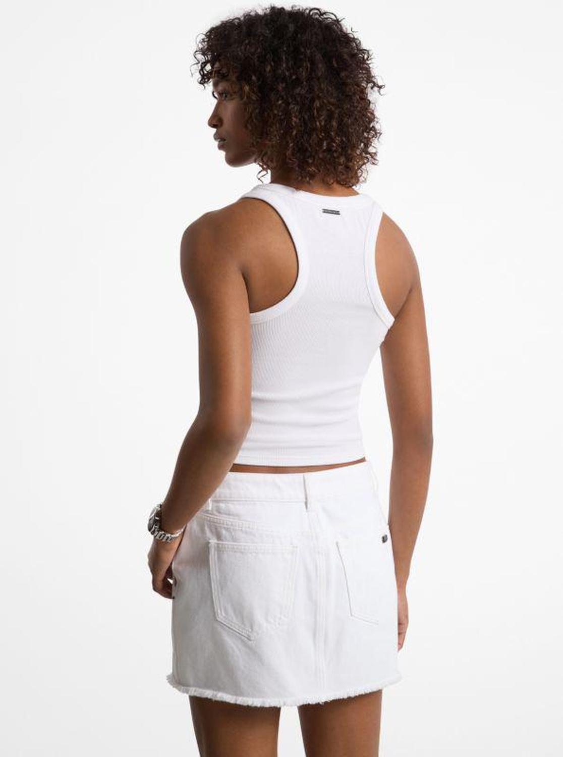 Tie-Front Ribbed Stretch Knit Tank Top