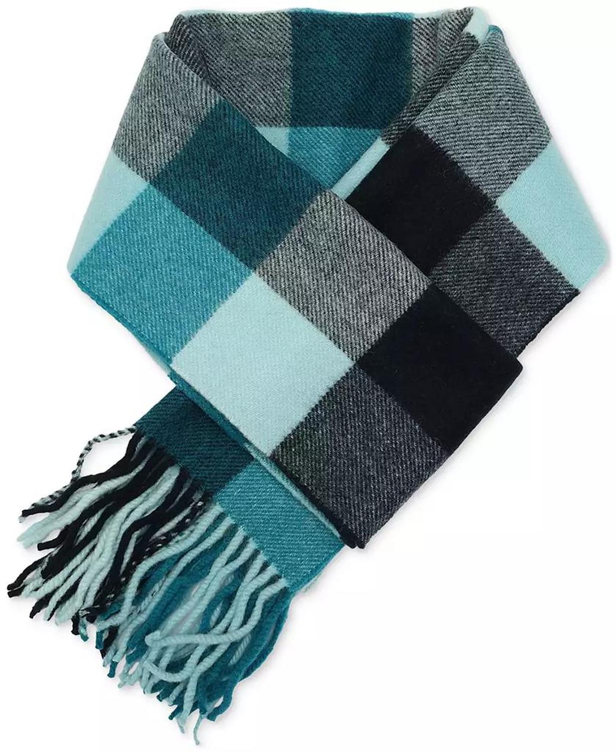 Women's Wool Checkered Fringe-Trim Scarf