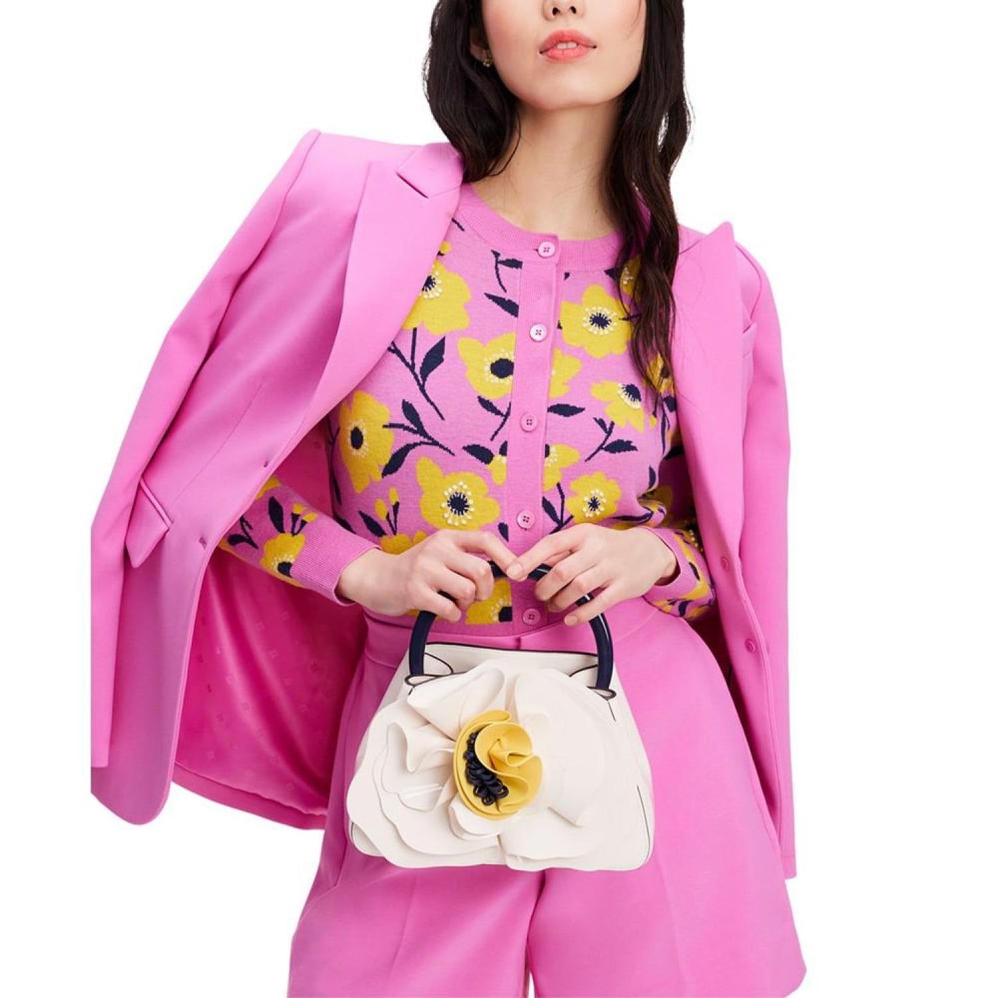Flora Patent Leather Small 3D Flower Top Handle Handbag