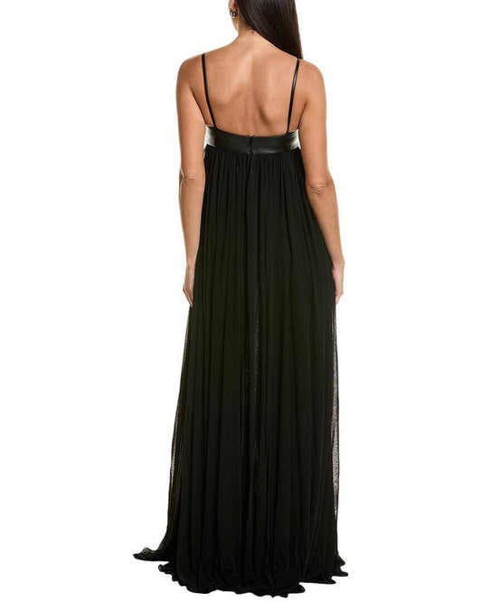 Trapunto Leather-Trim Silk-Blend Gown