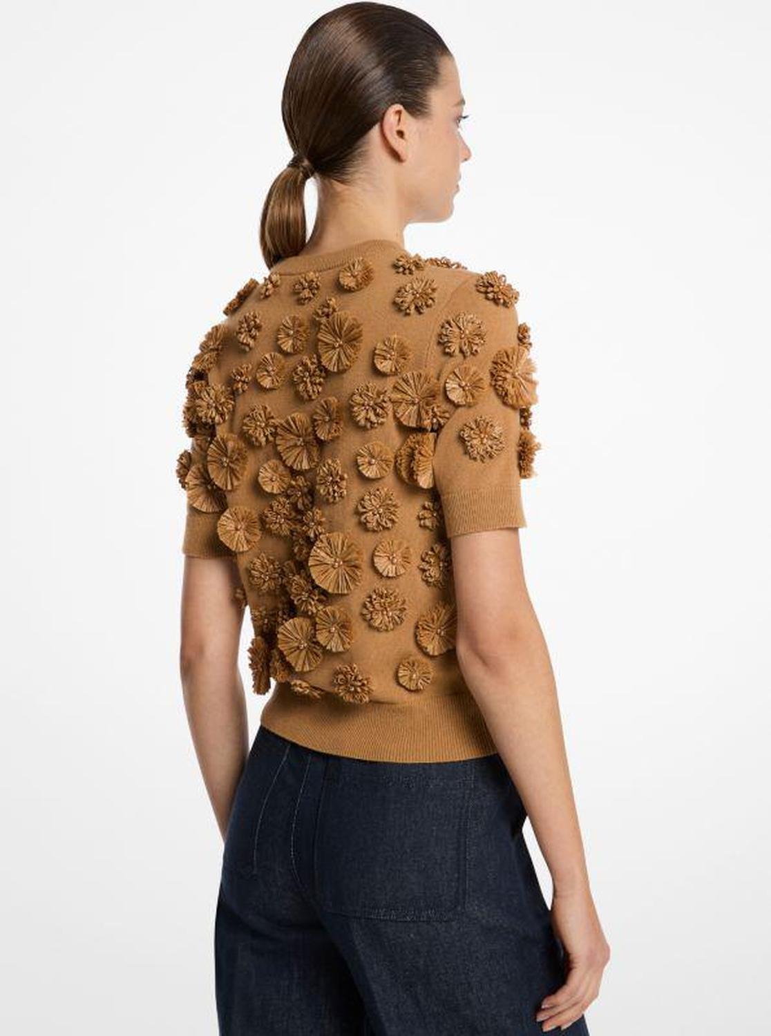 Hand-Embroidered Floral Cashmere Shell Top