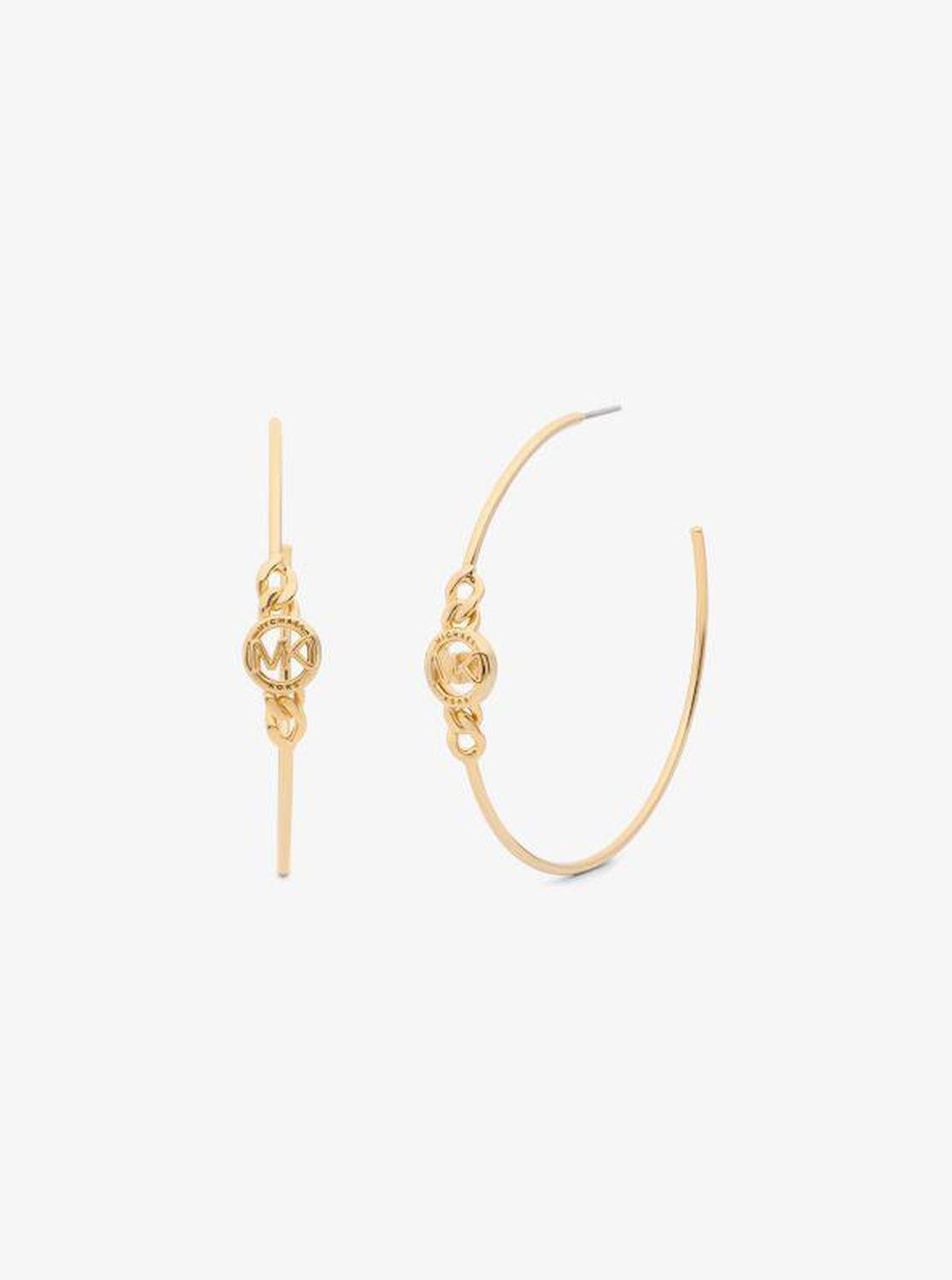 Precious Metal-Plated Brass Curb Chain Logo Hoop Earrings
