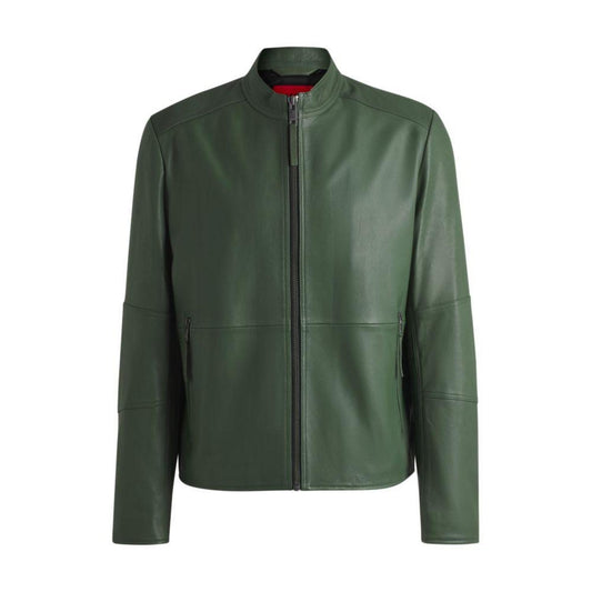 Slim-fit jacket in leather with stand collar