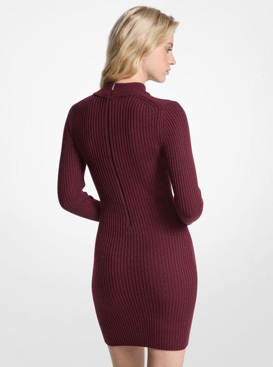 Ribbed Stretch Wool Mock Neck Dress