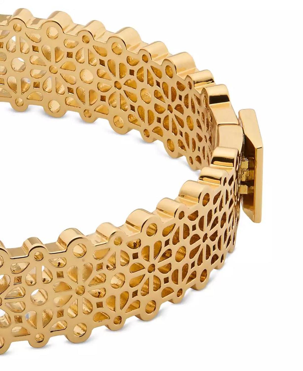 Gold-Tone Spade Flower Lace Thin Bangle Bracelet