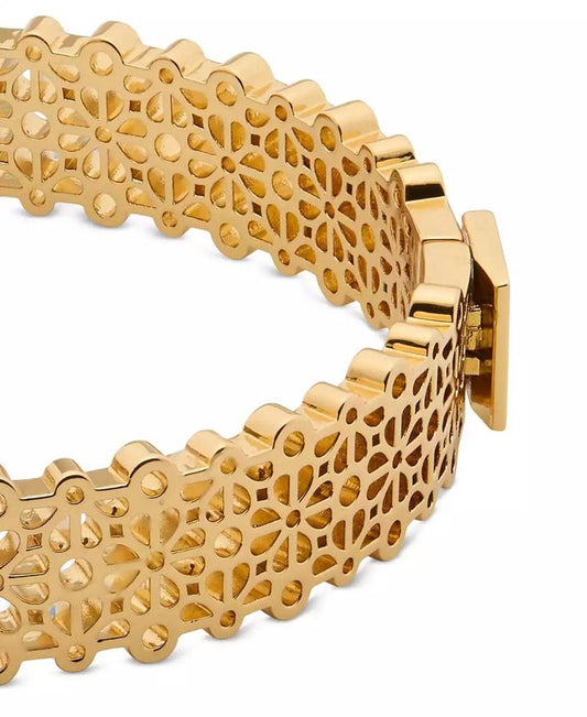 Gold-Tone Spade Flower Lace Thin Bangle Bracelet