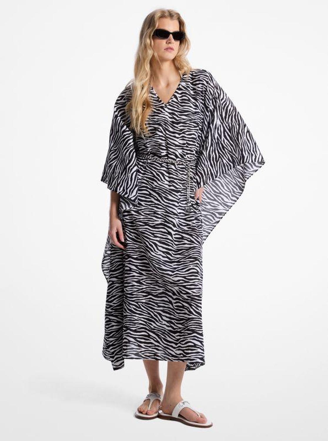 Zebra Print Cotton Belted Caftan