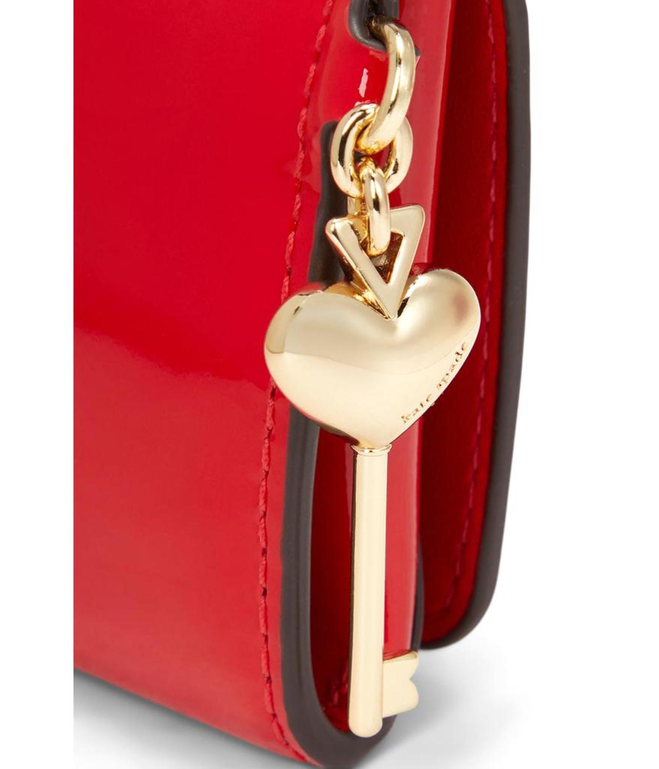 Key To My Heart Embossed Patent Leather Flap Card Case