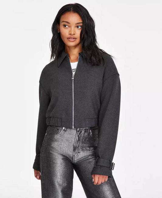 Women's Zip-Front Belted-Cuff Cropped Jacket
