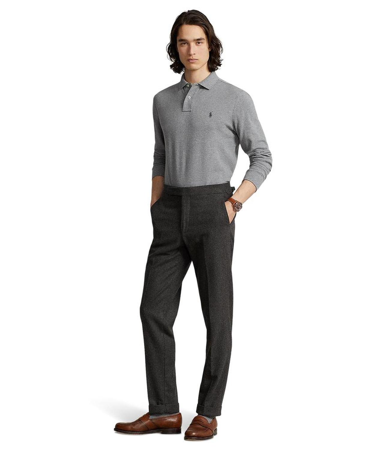 Classic Fit Mesh Long-Sleeve Polo Shirt