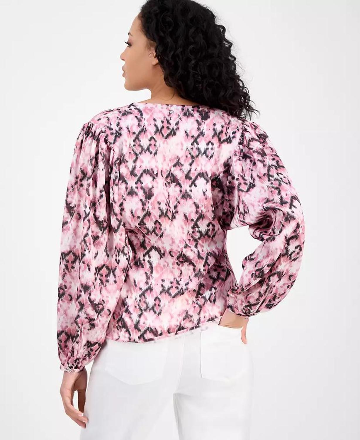 Women's Printed Long-Sleeve V-Neck Blouse