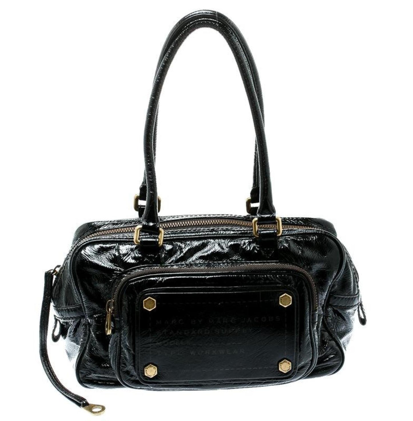 Marc By Marc Jacobs Laminated Leather Zip Pockets Satchel