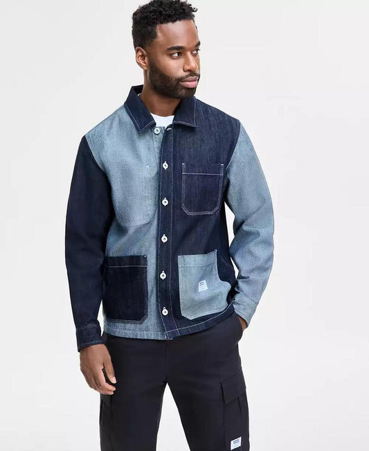 Men's Eberse Relaxed Fit Two-Tone Button-Front Denim Shirt Jacket