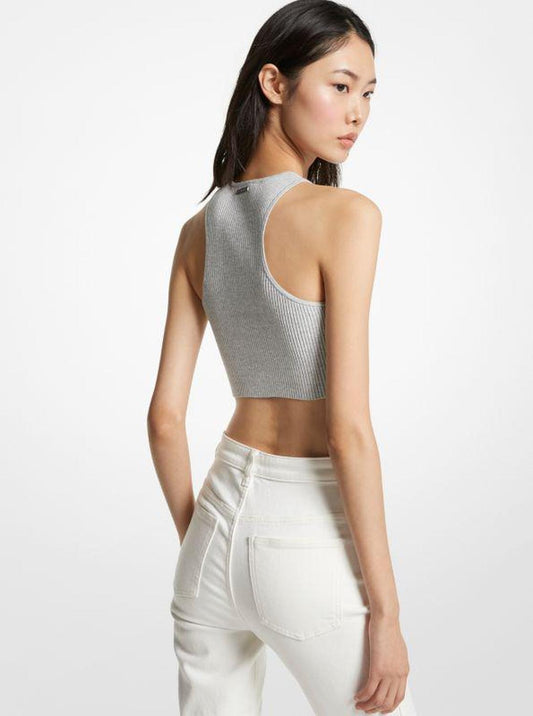 Ribbed Stretch Viscose Cropped Tank Top