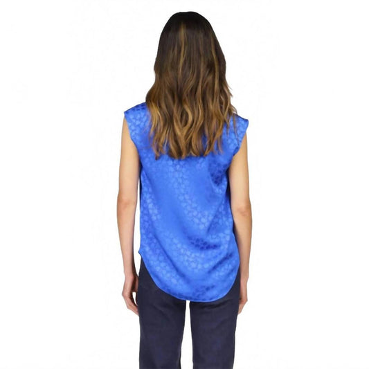 Fleur Jacquard Sleeveless Silk Top In Grecian Blue