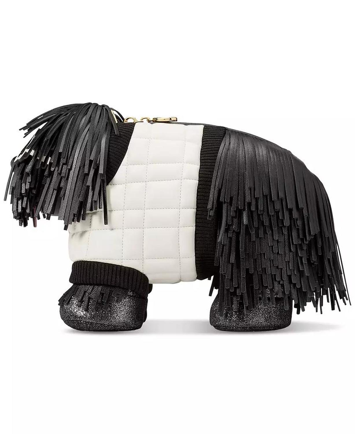 Shaggy Fabric & Fringed Leather Small 3D Dog Crossbody
