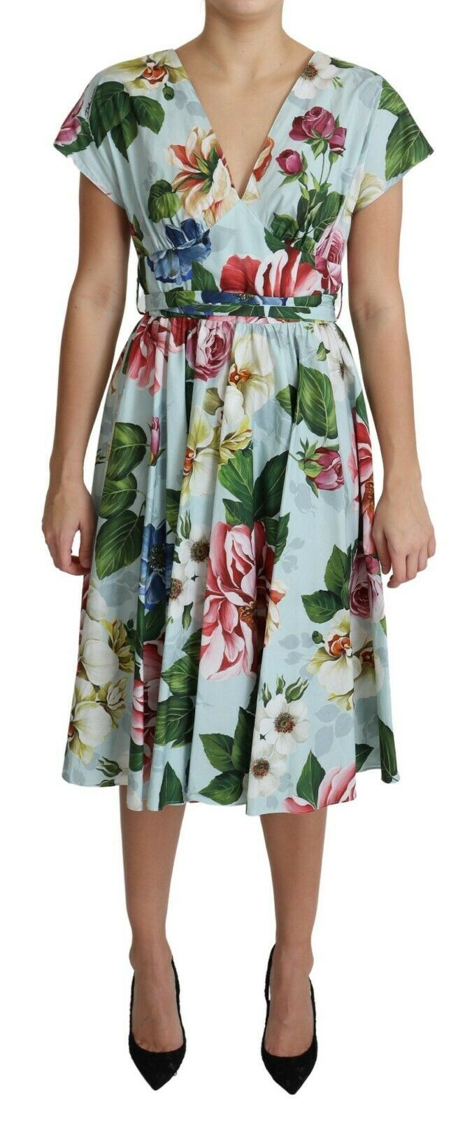 dolce gabbana green floral dress SHORT FLORAL-PRINT POPLIN DRESS