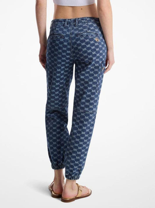 Logo Jacquard Denim Cargo Pants