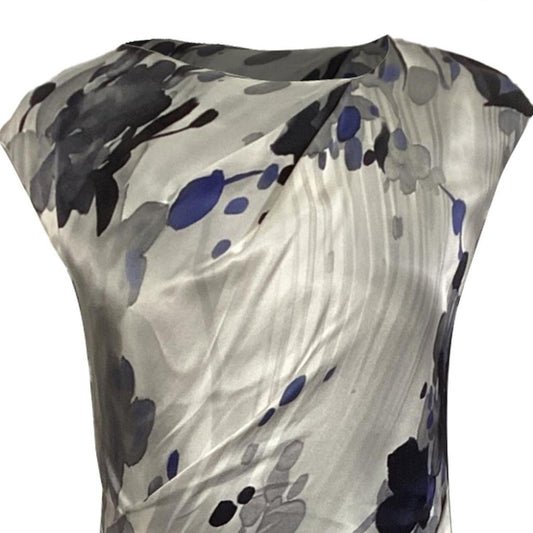 Printed Dress in Blue Silk