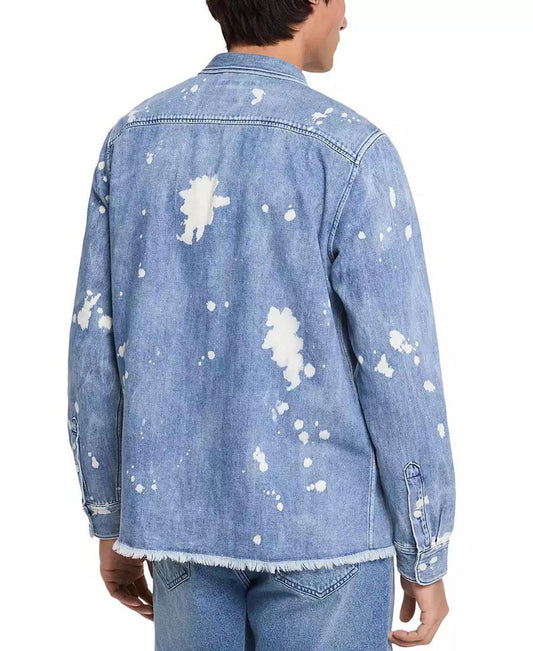 Men's Long Sleeve Paint Splatter Button-Front Overshirt