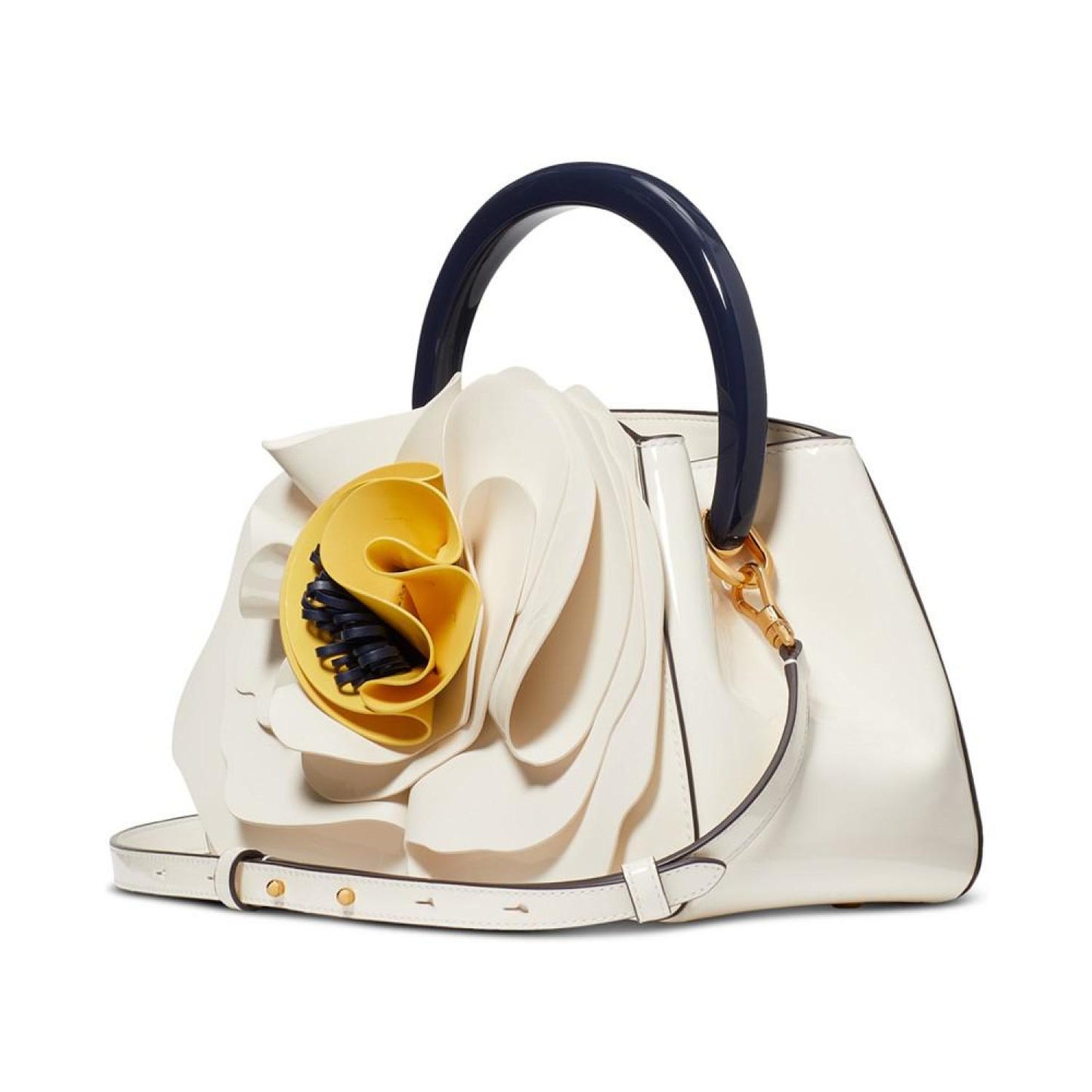 Flora Patent Leather Small 3D Flower Top Handle Handbag