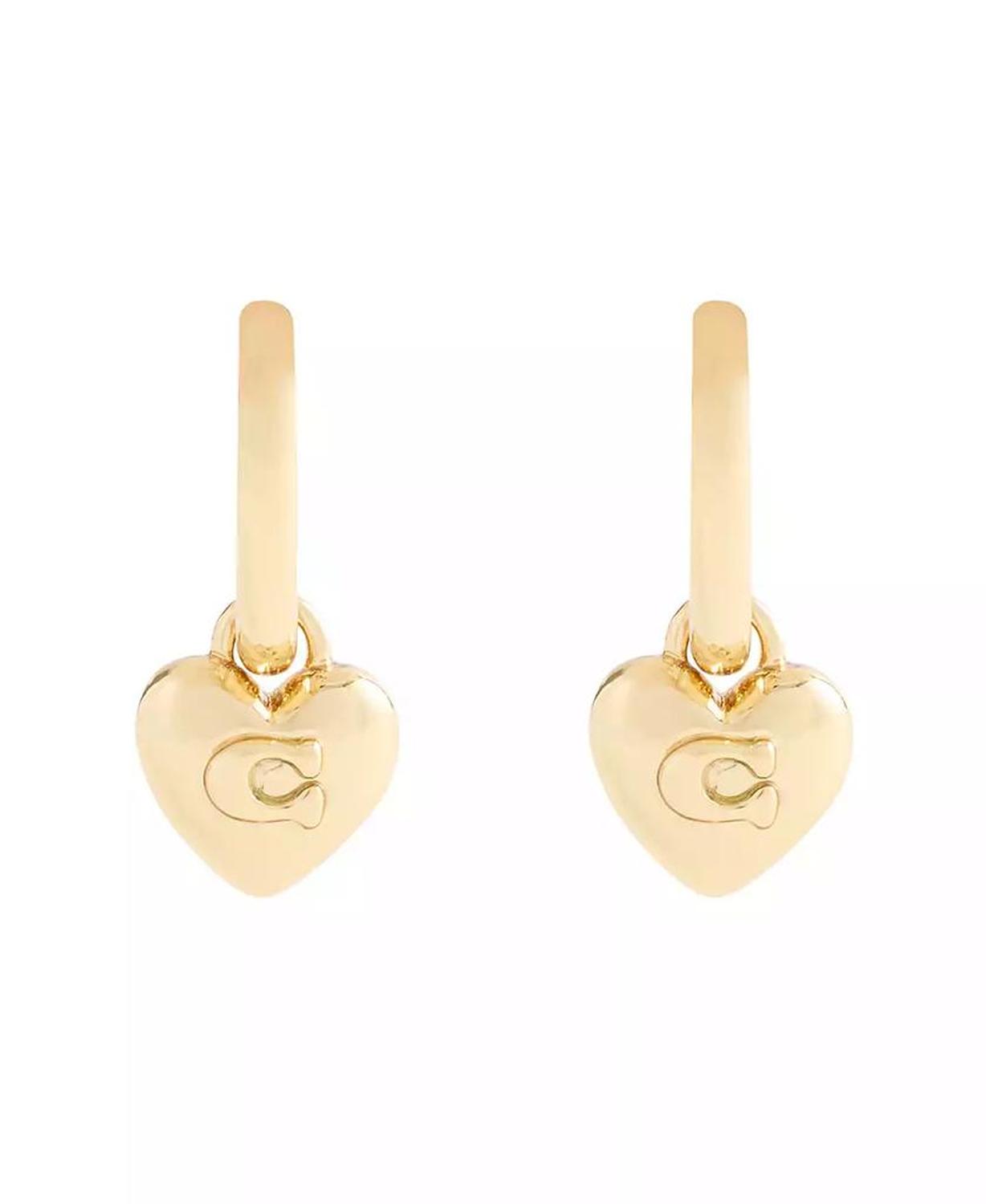 Gold Plated Heart Huggie Drop Earrings