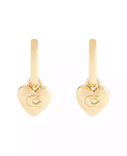 Gold Plated Heart Huggie Drop Earrings