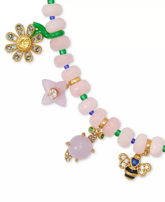 Gold-Tone Bead & Stone Garden Charm Collar Necklace, 16" + 3" extender