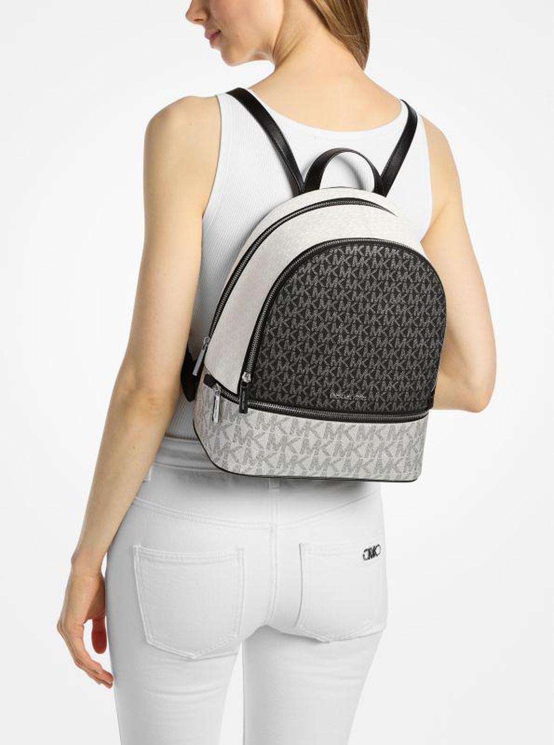 Rhea Medium Metallic Signature Logo Backpack