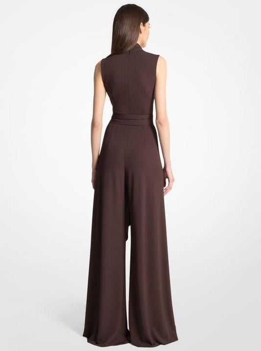 Stretch Matte Jersey Tie-Waist Palazzo Jumpsuit