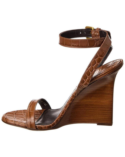 Claudia Croc-Embossed Leather Wedge Sandal