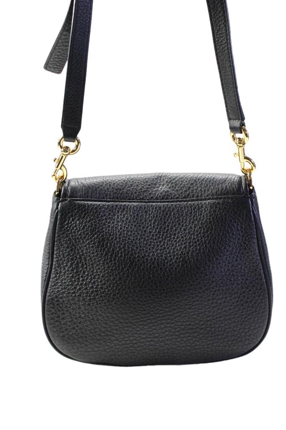 Marc Jacobs Womens Leather Foldover Magnetic Closure Shoulder Bag Black