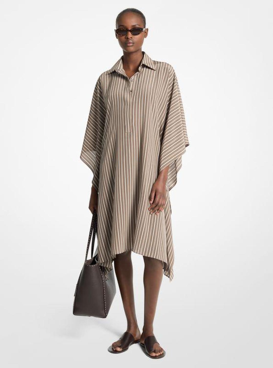 Striped Crepe de Chine Caftan Shirtdress