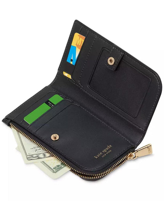 Devin Embellished Small Slim Bifold Saffiano Leather Wallet