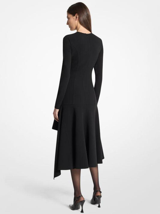 Stretch Wool Crepe Cascade Sheath Dress