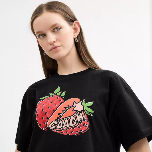 Strawberry Cropped T Shirt In Organic Cotton