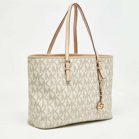 Michael Kors Signature Coated Canvas And Leather Jet Set Tote