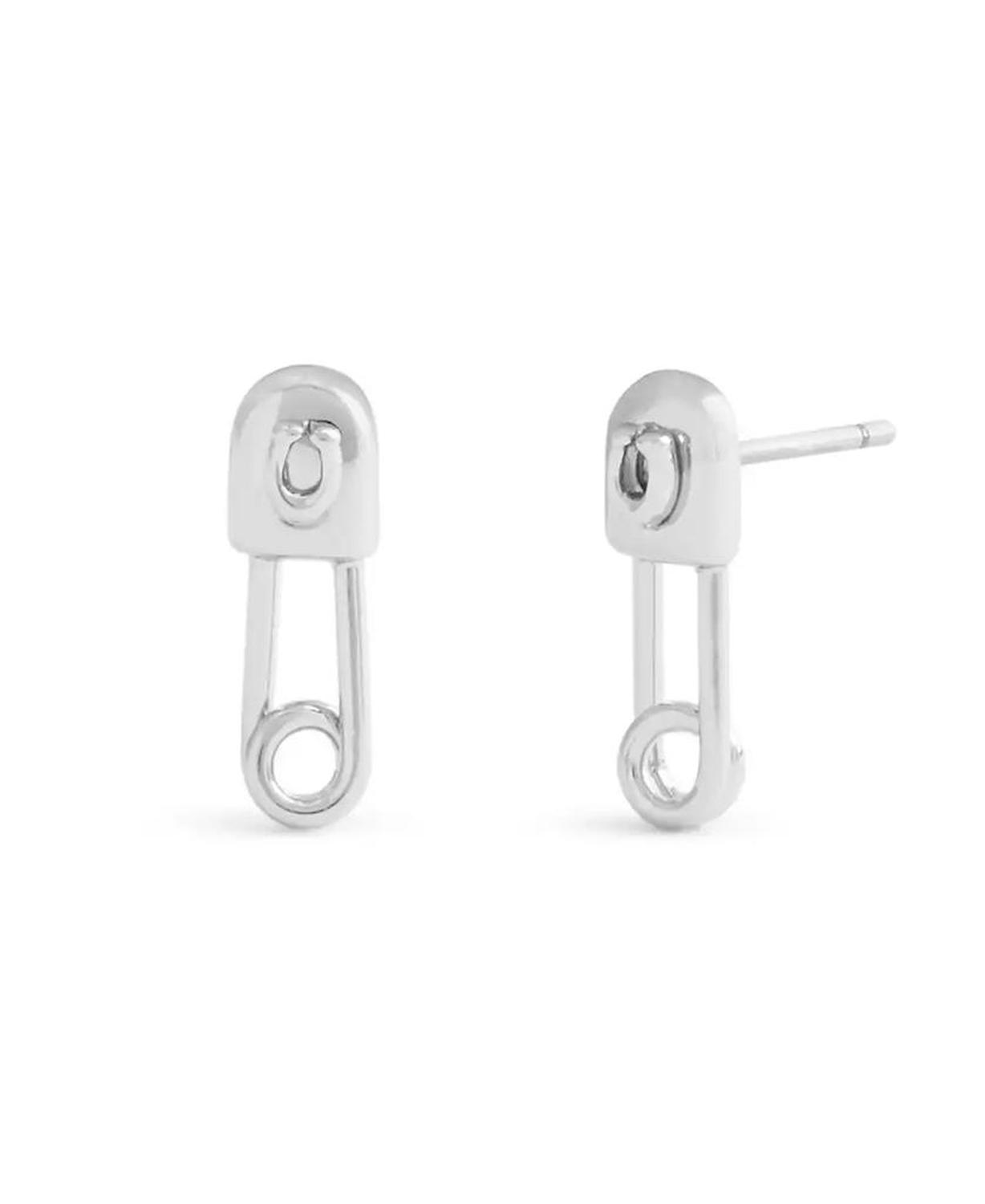 Rhodium Signature Safety Pin Stud Earrings