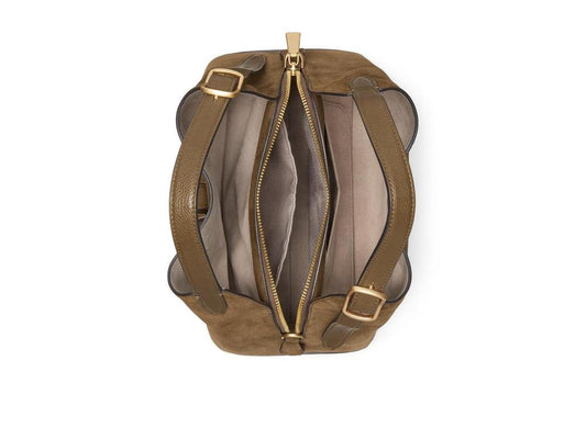 Deco Pebbled Leather And Suede Crossbody Tote