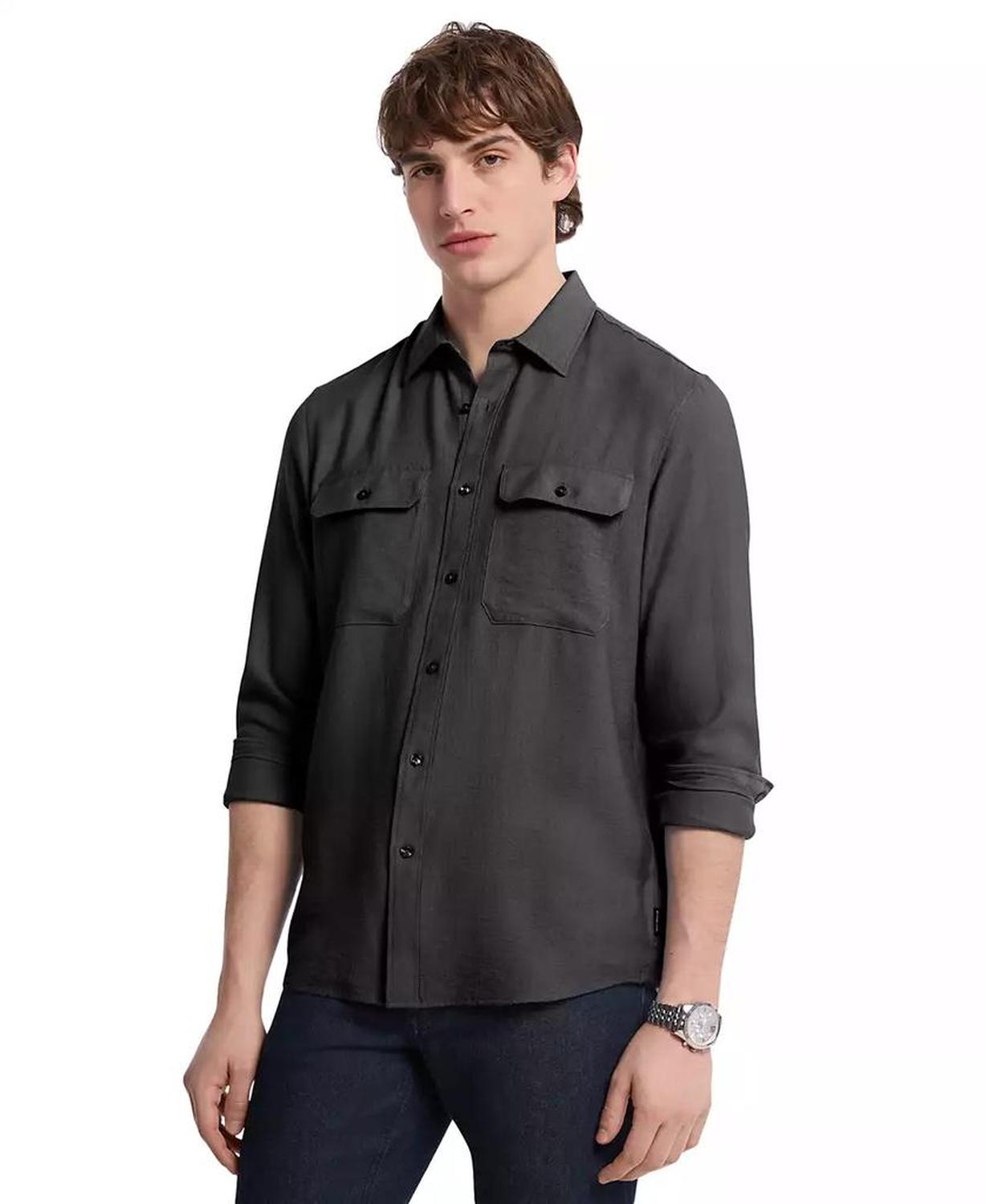 Men's Crepe Long Sleeve Two-Pocket Button-Front Shirt