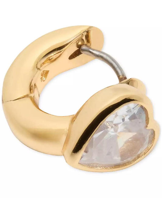 Gold-Tone Small Cubic Zirconia Heart Huggie Hoop Earrings, 0.51"