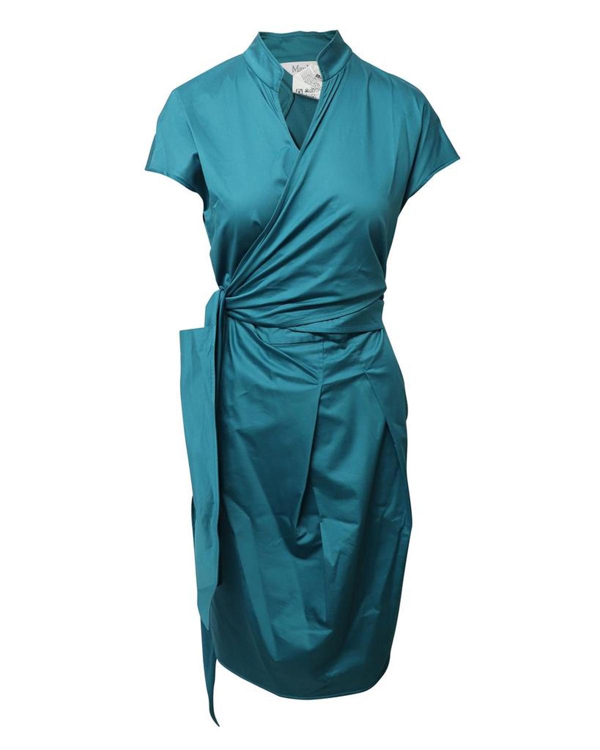 Wrap Dress in Turquoise Cotton Poplin
