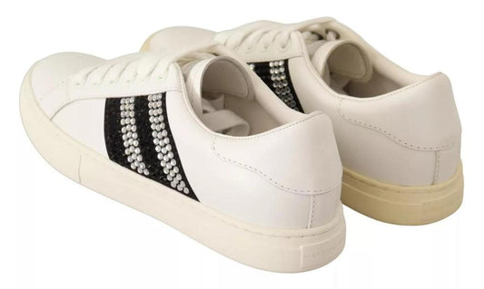 Leather Crystal Embellished Sneakers Women's Shoes (Pre-Owned)