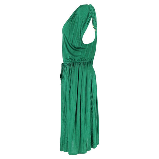 Tie Waist Midi Dress in Green Cotton
