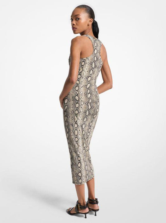 Snake Print Stretch Jersey Racerback Dress